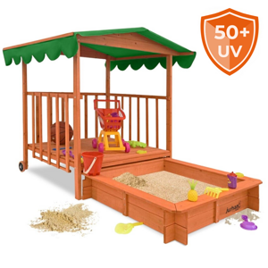 Sandkasten mit Veranda HARVY, 130x130x143 cm, braun/grün