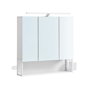 Badezimmerschrank mit Spiegel BEVERLY, mit Beleuchtung und höhenverstellbarem Regalboden, 14x70x70 cm, Weiß