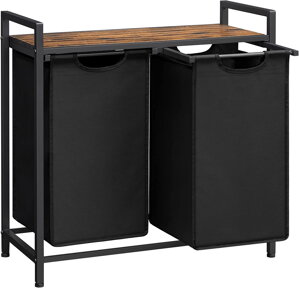Wäschekorb mit Regal BERGEN, 2 × 46 l, schwarz/braun