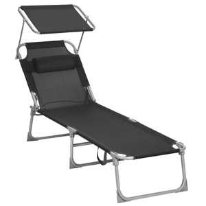 Gartenliege LAGUNA mit verstellbarem Sonnendach, 193x53x29cm, schwarz