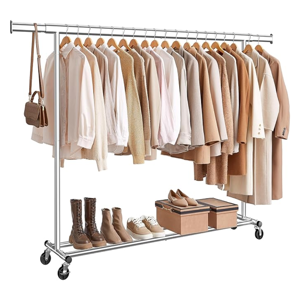 Kleiderständer DOLLY auf Rollen, max. 150 kg, 45x160-200x161,5cm, silber