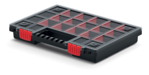 Plastik-Organizer NORS, 10 Stück, 22 Fächer, 34x25x5 cm, schwarz/transparent