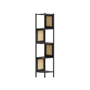 Eckregal ALMA, 5 Ablagen mit Rattan-Seitenpanelen, 156x32 cm, Ebenholzschwarz/Beige