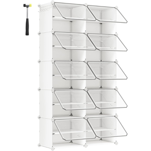 Schuhorganizer KIMBERLY, 10 Boxen, weiß/transparent