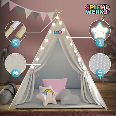 Kinder-Tipi-Zelt JULIA, 120x120x160cm, beige/rosa