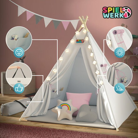 Kinder-Tipi-Zelt JULIA, 120x120x160cm, beige/rosa