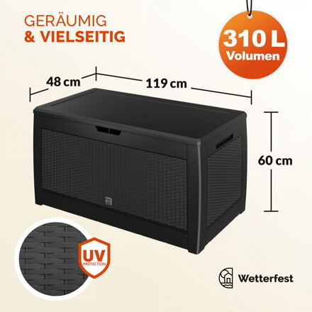 Aufbewahrungsbox RATO, 310L, 119x48x60cm, anthrazit