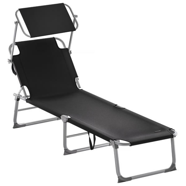 Gartenliege HAWAII mit verstellbarem Sonnendach, 195x60x30 cm, schwarz