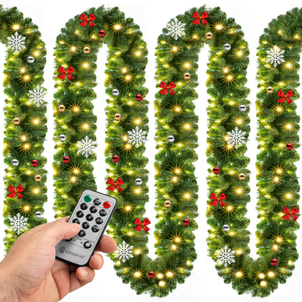 Weihnachtsgirlande ANDREA mit Beleuchtung und Fernbedienung, dekoriert, 5 m, grün