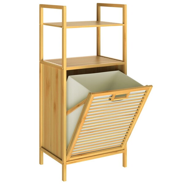 Bambusregal mit Wäschekorb DORIS, 40x30x95 cm, braun/cremefarben