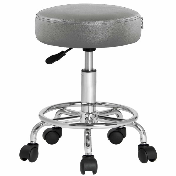 Hocker auf Rollen OXANA mit Fußstütze, Ø35 cm, grau
