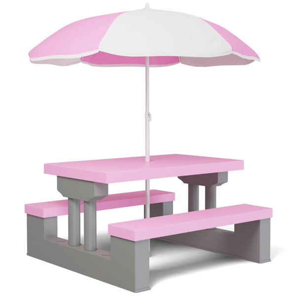 Kindersitzgruppe mit Sonnenschirm JASMIN, 67x78,5x42,5cm, rosa/grau