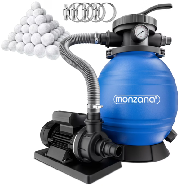 Sandfilteranlage für Pool mit Filterbällen, 10 200 l/h, blau