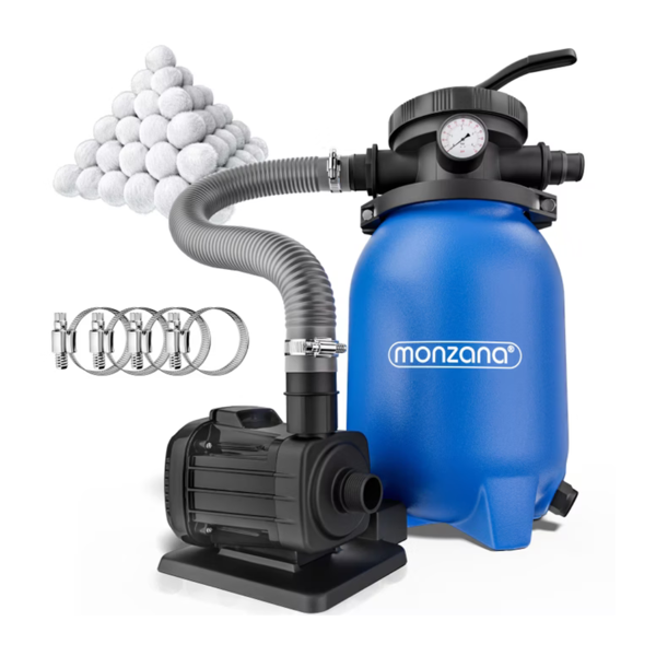 Sandfilteranlage für Pool mit Filterbällen, 5 000 l/h, blau