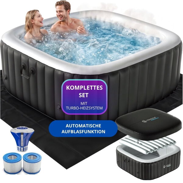 Aufblasbarer Whirlpool OASIS für 6 Personen, quadratisch, schwarz