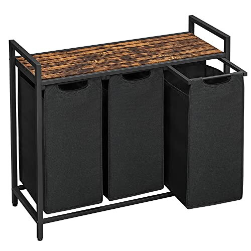 Wäschekorb mit Regal BERGEN, 3x38 l, schwarz/braun