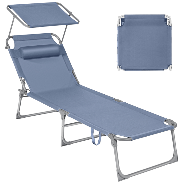 Gartenliege LAGUNA mit verstellbarem Sonnendach, 193x53x29cm, blau