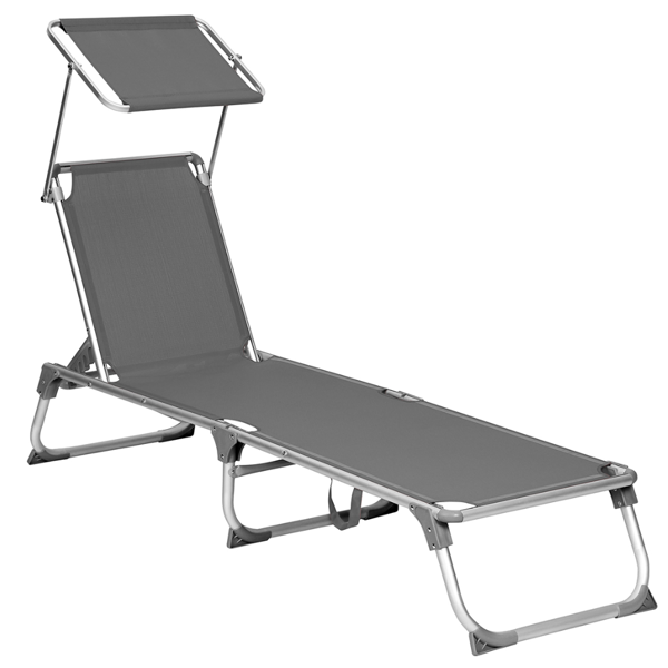 Gartenliege MALIBU mit verstellbarem Sonnendach, 193x55x31 cm, grau