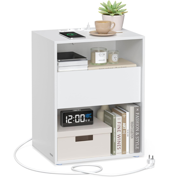 Nachttisch LUCIANO mit Ladefunktion, 35x45x58,3 cm, weiß