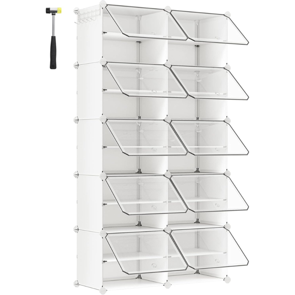 Schuhorganizer KIMBERLY, 10 Boxen, weiß/transparent