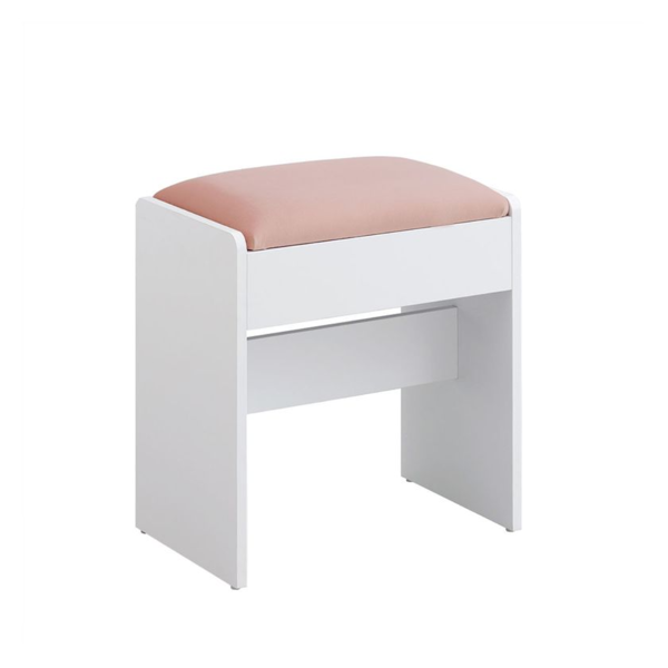 Gepolsterter Hocker/Stuhl VELVET für Schminktisch, 45×45×28,6 cm, weiß/rosa
