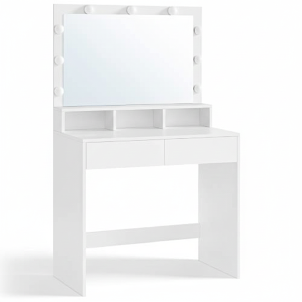 Schminktisch VANESA mit großem Spiegel und Beleuchtung, 80x40x140 cm, weiß