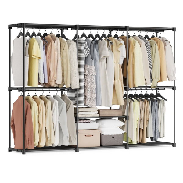 Offener Kleiderschrank mit Regalen DRESSIO, 205x43x166 cm, schwarz